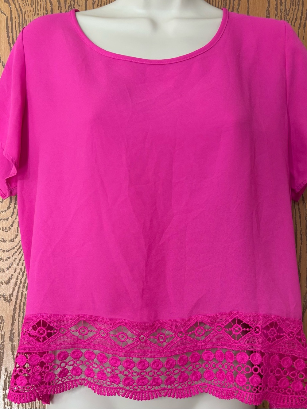 Xhilaration Bright Fuchsia Crochet-Hem Short Sleeve Blouse